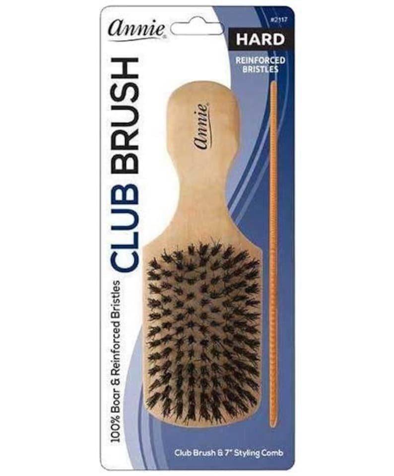 image 1 of Annie Hard Wood Club Boar Bristle Brush With Comb 7In 2117