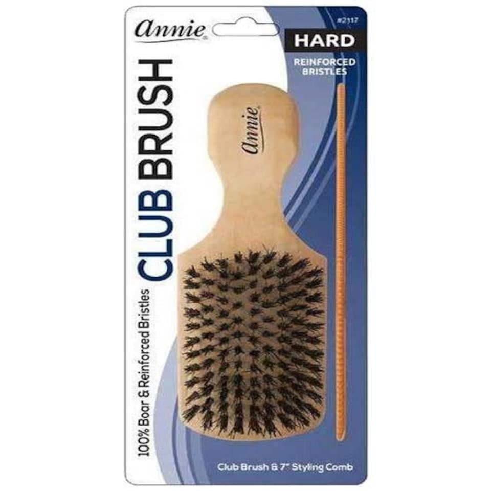 image 1 of Annie Hard Wood Club Boar Bristle Brush With Comb 7In 2117