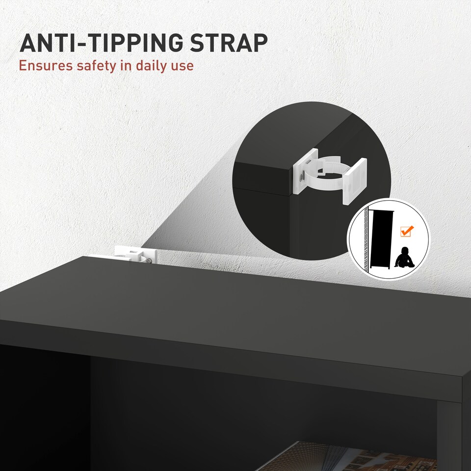 image 1 of HOMCOM 260 CD120 DVD Storage Unit, Blu-ray Media Storage Shelf with 9 Compartments and 6 Adjustable Shelves, CD Tower for Living Room, Bedroom, Office, Black | Black