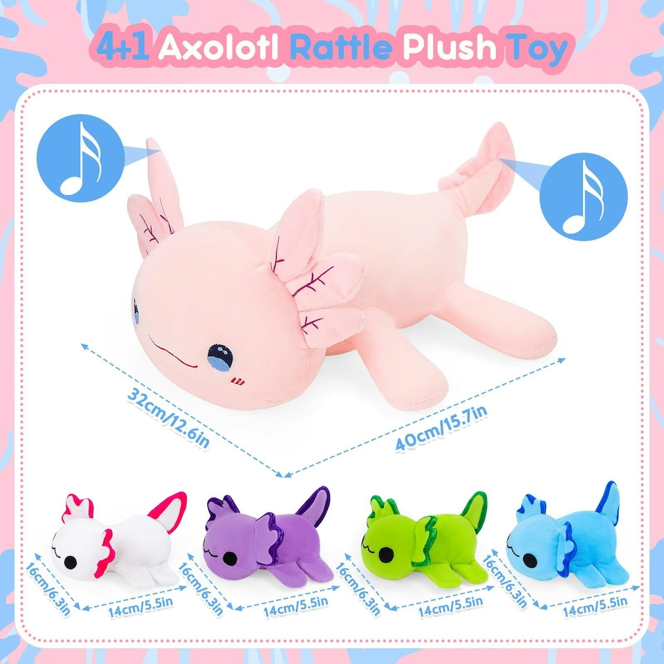 image 1 of Axolotl Plush Toy Set – 5PCS Cute Axolotl Stuffed Animals with Zipper Storage Bag