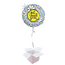 Get Well Soon Daisy Holographic Round Foil Helium Balloon - Inflated Balloon in a Box