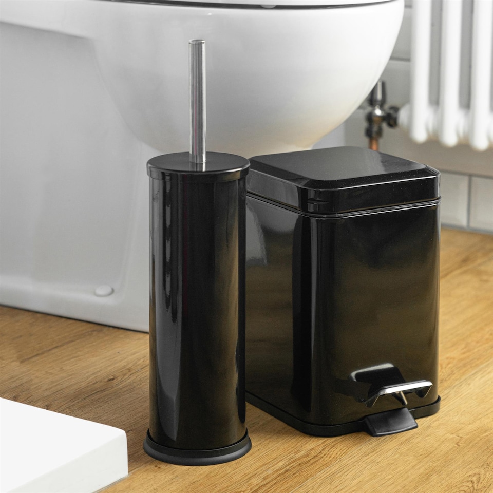 image 1 of Harbour Housewares Mismatched Toilet Brush & Bin Set - Black | Black | Black