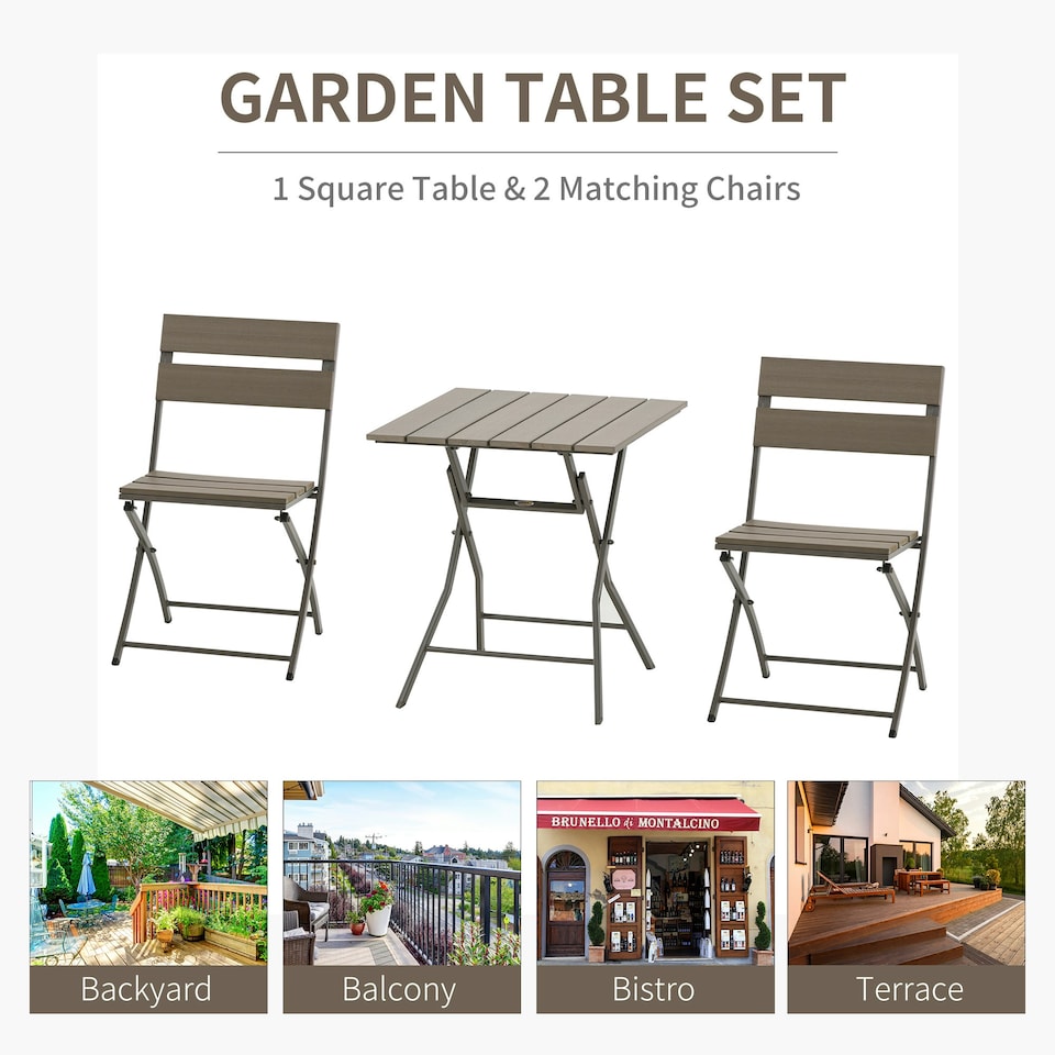 image 1 of Outsunny 3 PCS Foldable Garden Bistro Set Folding Table And Chairs Set, Grey