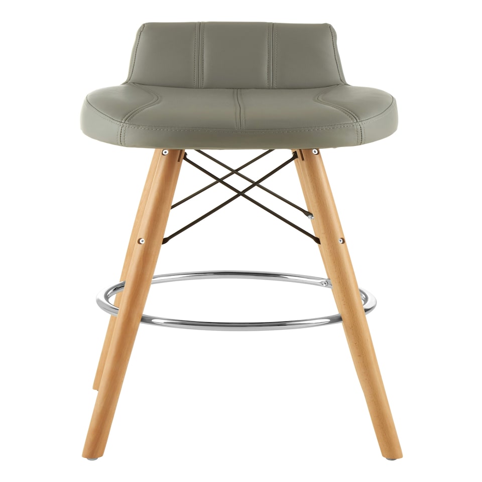 image 1 of Interiors by Premier Grey Leather Effect Bar Stool, Comfortable Seating Faux Leather Bar Stool, Space-Saver Leather Kitchen Stool