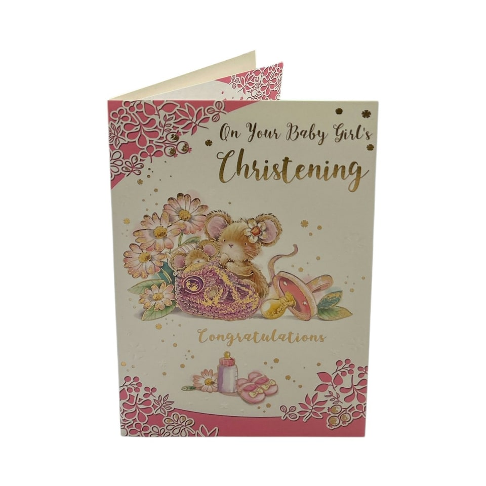 image 1 of On Your Baby Girl's Christening Day Pink Congratulations Card