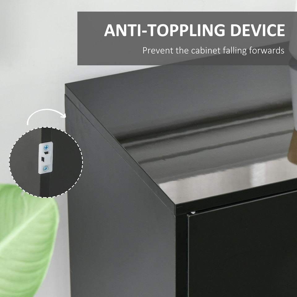 image 1 of HOMCOM High Gloss Frame Side Cabinet with 2 Door and 2 Drawer | Black