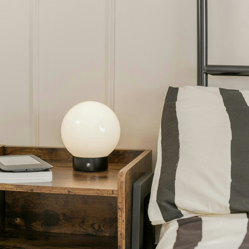 image 1 of ValueLights Atlas Frosted White Table Lamp with White Shade and Integrated LED 2W Warm White 3000K Bulb