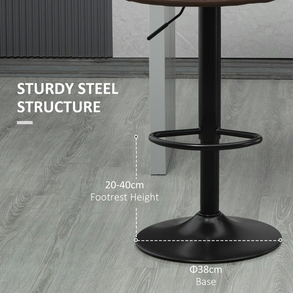 image 1 of HOMCOM Bar Stools Set of 2 Adjustable Counter Barstools W/ Footrest Brown