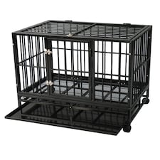 Gr8 Home Metal Kennel Cage with Wheels and Crate Tray for Pet Dog Medium Black 92x62x75cm