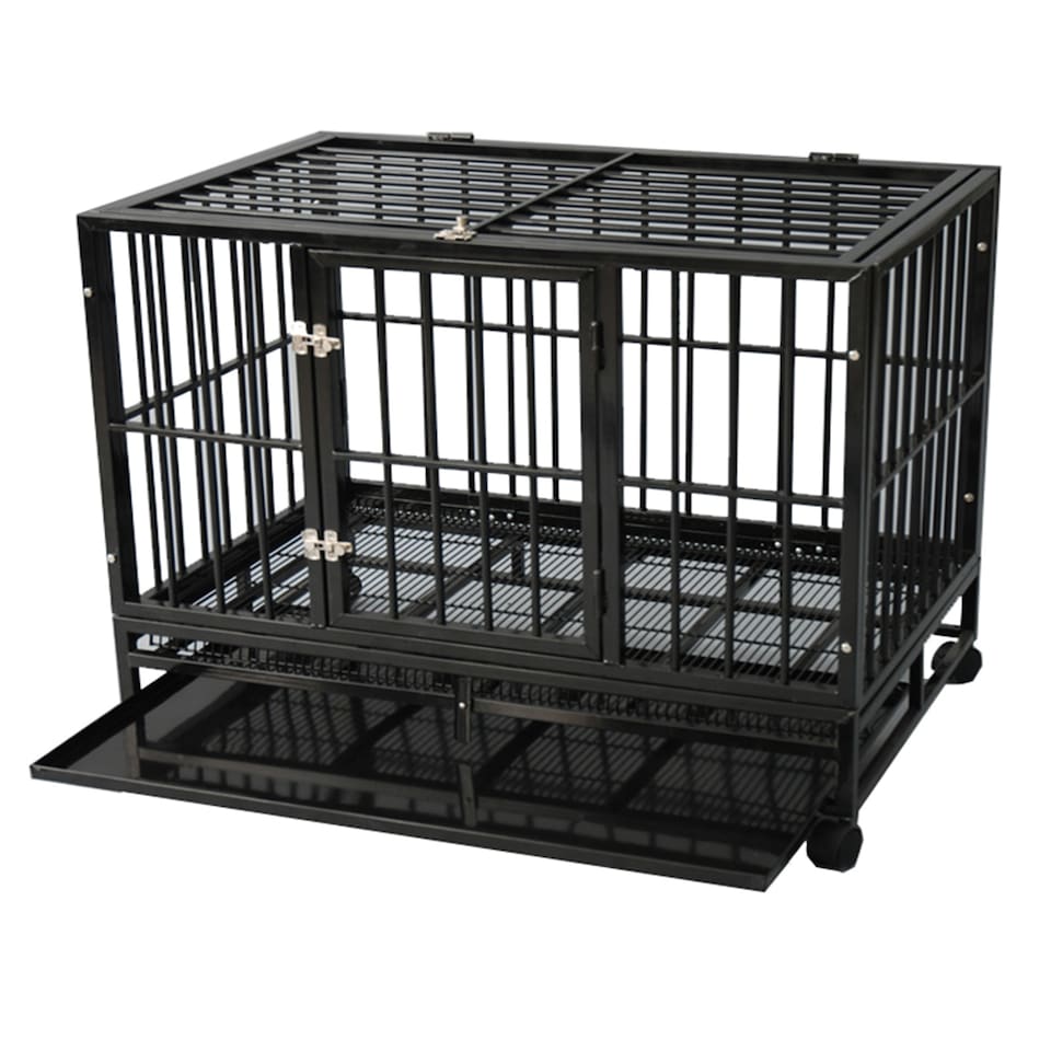 image 1 of Gr8 Home Metal Kennel Cage with Wheels and Crate Tray for Pet Dog Medium Black 92x62x75cm