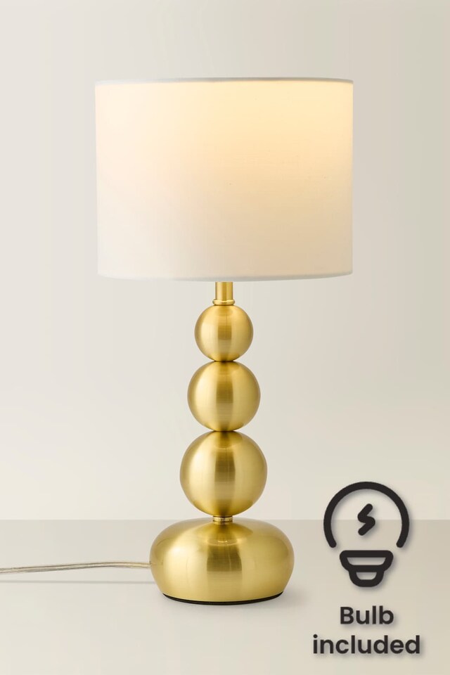 image 1 of ValueLights Marissa Brushed Gold Stacked Ball Table Lamp Light & Bulb | White