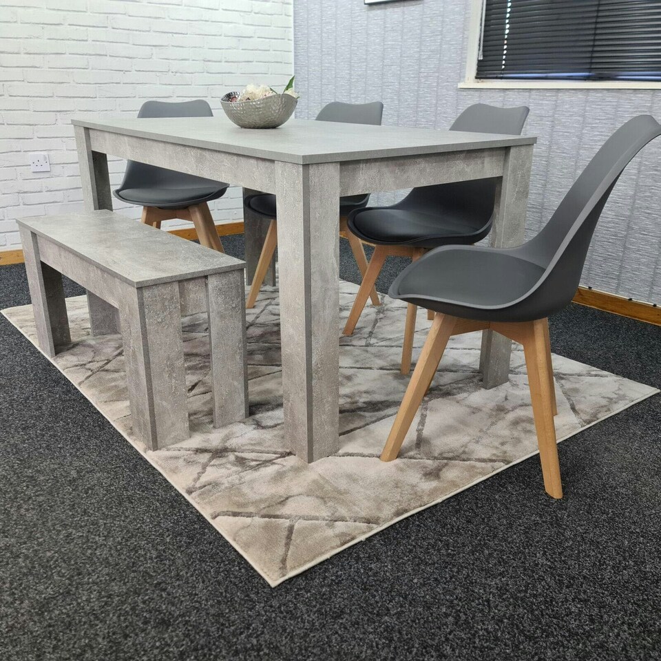 image 1 of Dining Table Set with 4 Chairs Dining Room and Kitchen table set of 4, and Bench Grey