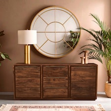 Interiors by Premier Two‑Door Three‑Drawer Sheesham & Acacia Sideboard, Solid Natural Wood Buffet Cabinet Brown