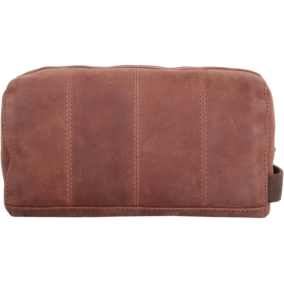 image 1 of Leather Travel Holiday Work Wash Bag with Distressed Look Brown