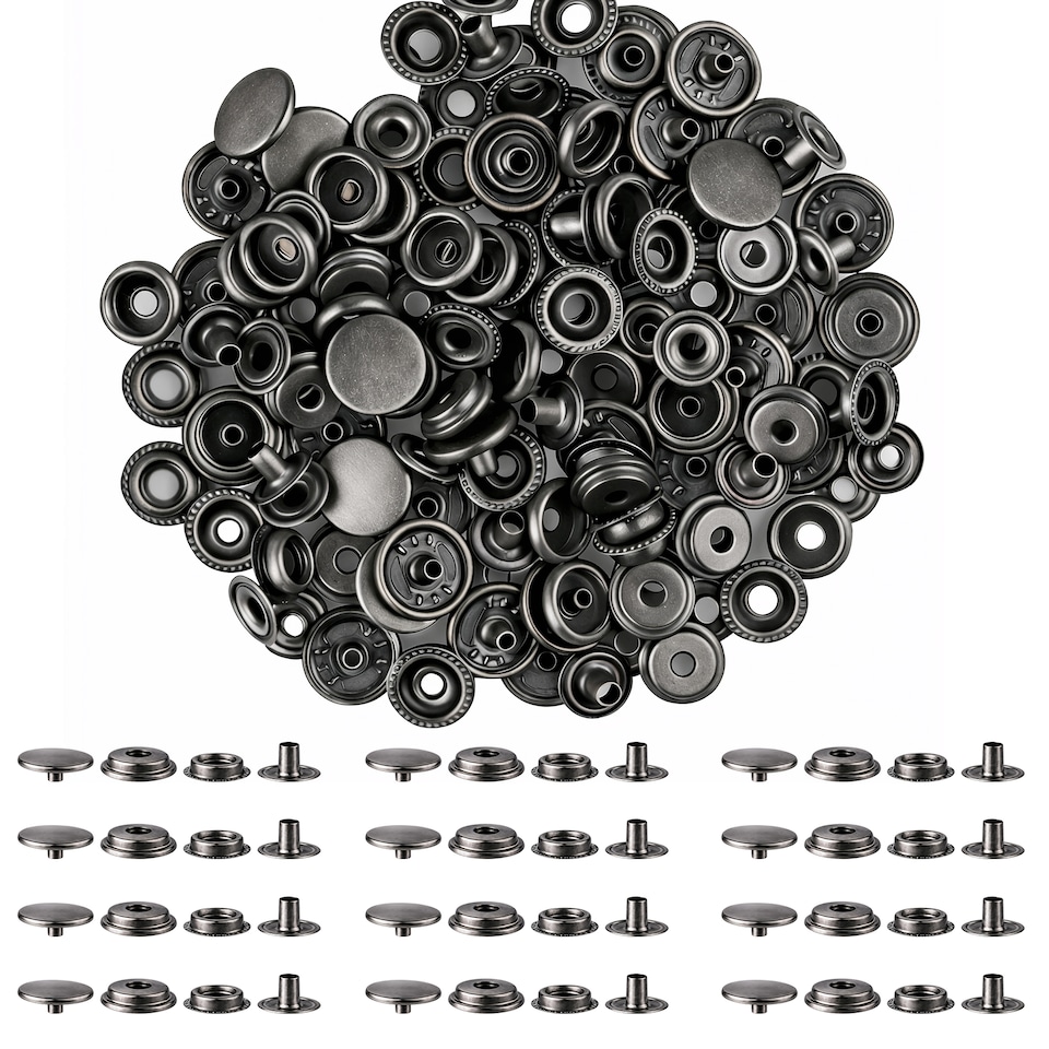image 1 of 15mm Press Studs 4 Part No Sew Buttons, Durable & Lightweight - 100pcs