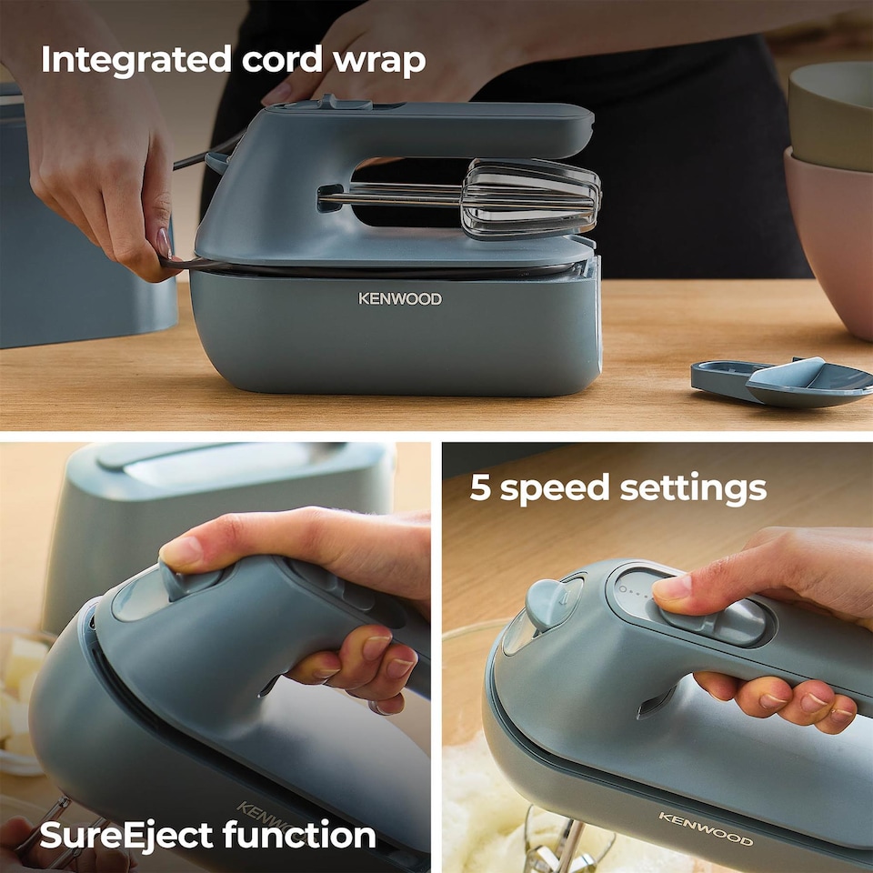 image 1 of Kenwood QuickMix Go Electric Hand Mixer Beaters Kneader 350W 5 Speed Slider, Blue