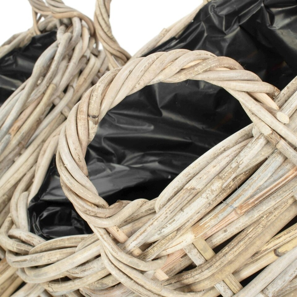 image 1 of Small Curved Base Rattan Planter With Plastic Lining