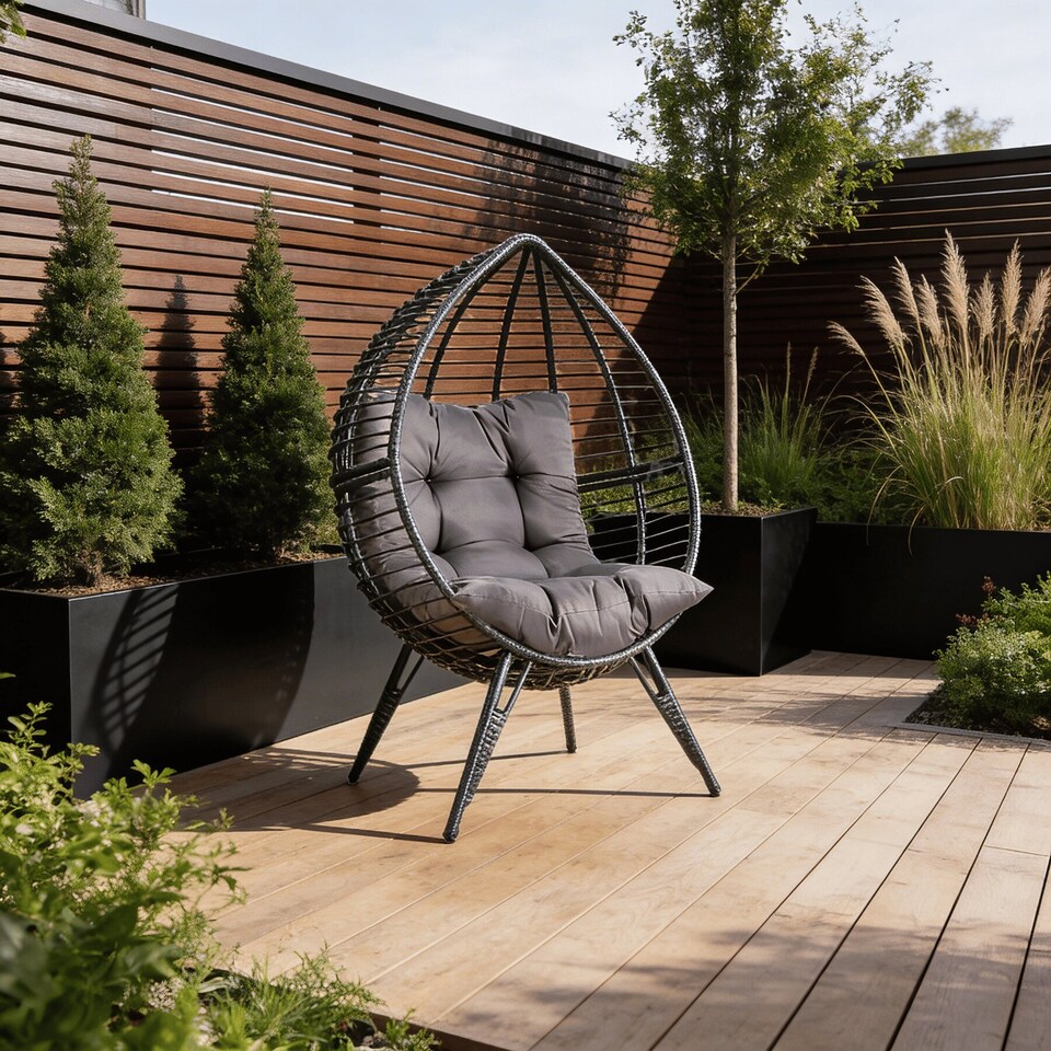 image 1 of Egg Chair Rattan Grey Waterproof Cushion Outdoor Home Furniture Seat