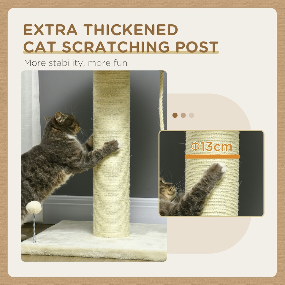 image 1 of PawHut 83cm Cat Tree Tower with Scratching Post, Kitten Bed, Toy, Cream