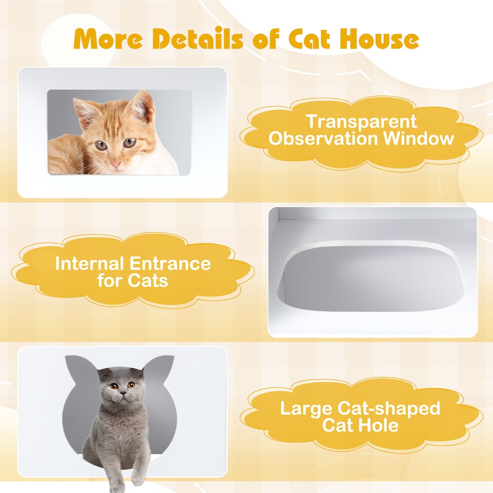 image 1 of COSTWAY Kids Table and Chairs Set with Cat House White