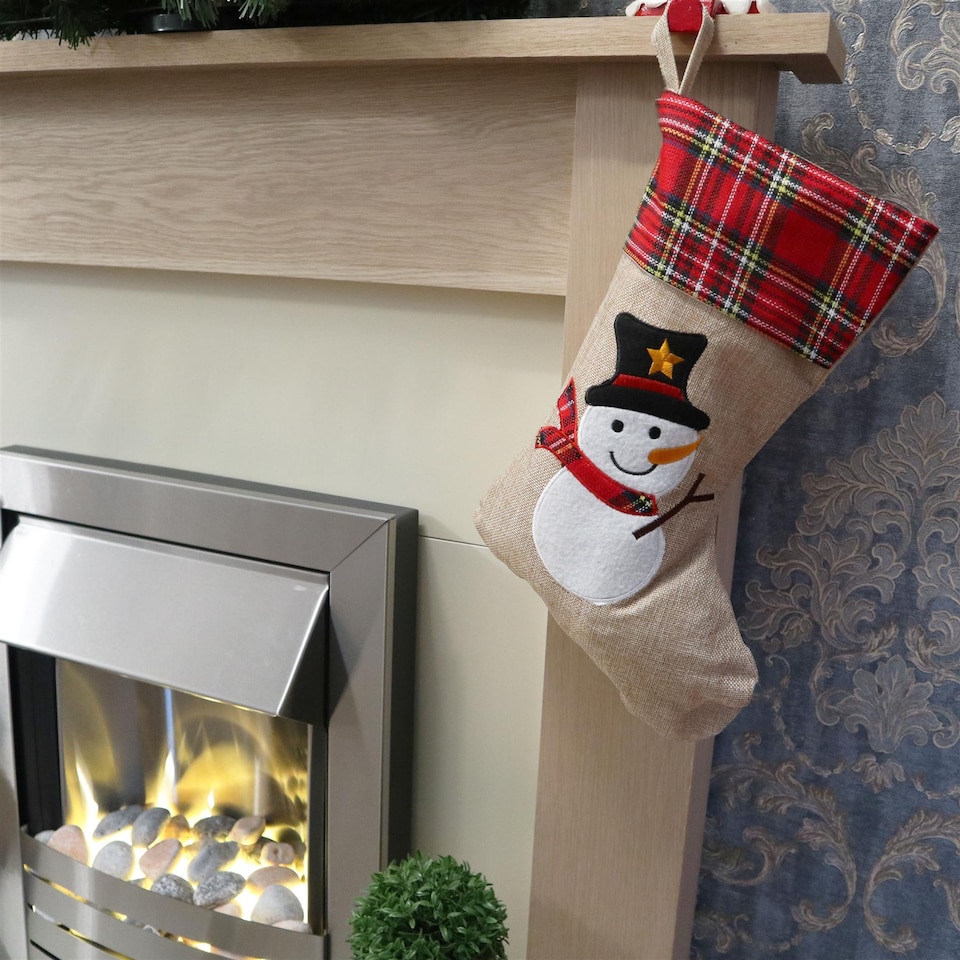 image 1 of Snowman Design Christmas Stocking  Fun Character Stocking for Fireplace & Christmas Home Decor
