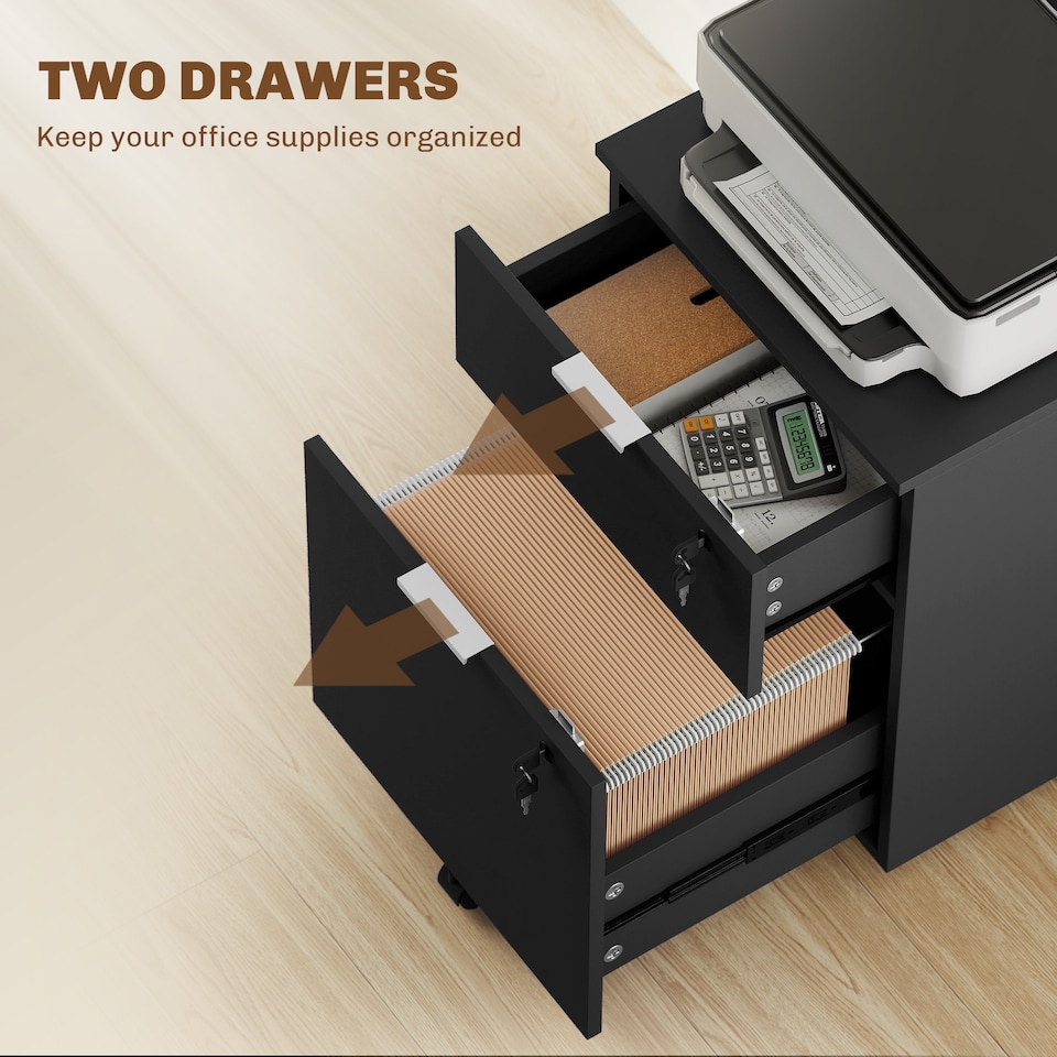 image 1 of HOMCOM 2 Drawer Filing Cabinet with Adjustable Hanging Bars for A4 and Letter