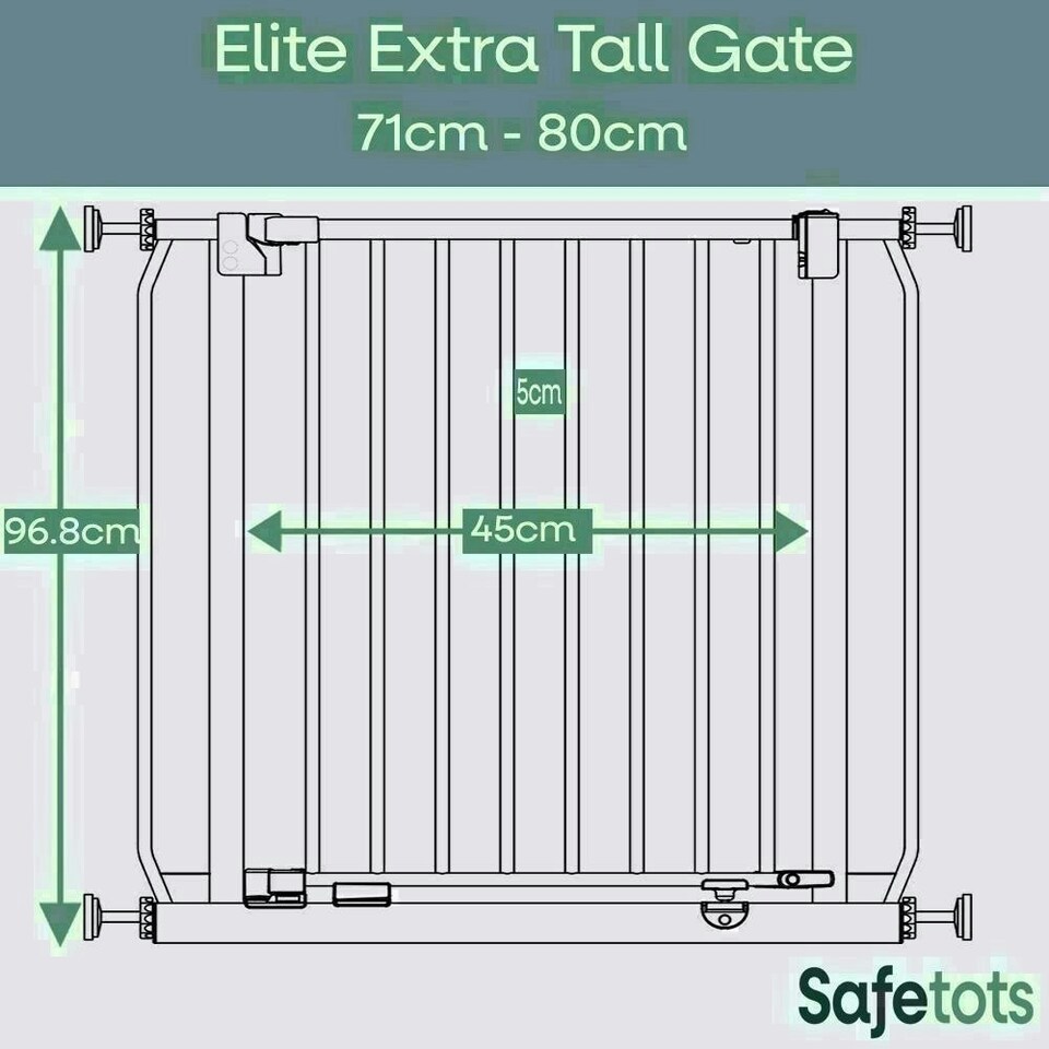 image 1 of Safetots Extra Tall Elite Safety Gate, 71cm - 80cm, Matt Grey, Extra Tall 96.8cm in Height, Pressure Fit Stair Gate