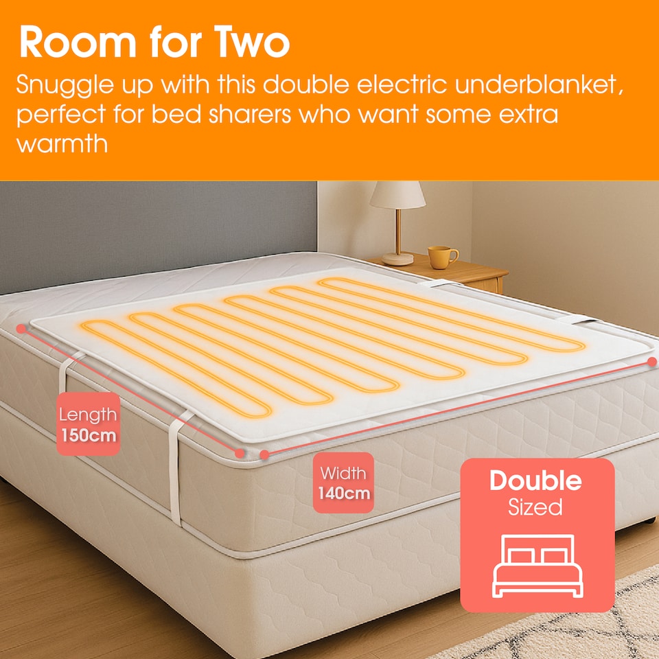 image 1 of Abode AEDB2002 Double Electric Blanket 90W Heated Underblanket White 3 Heats