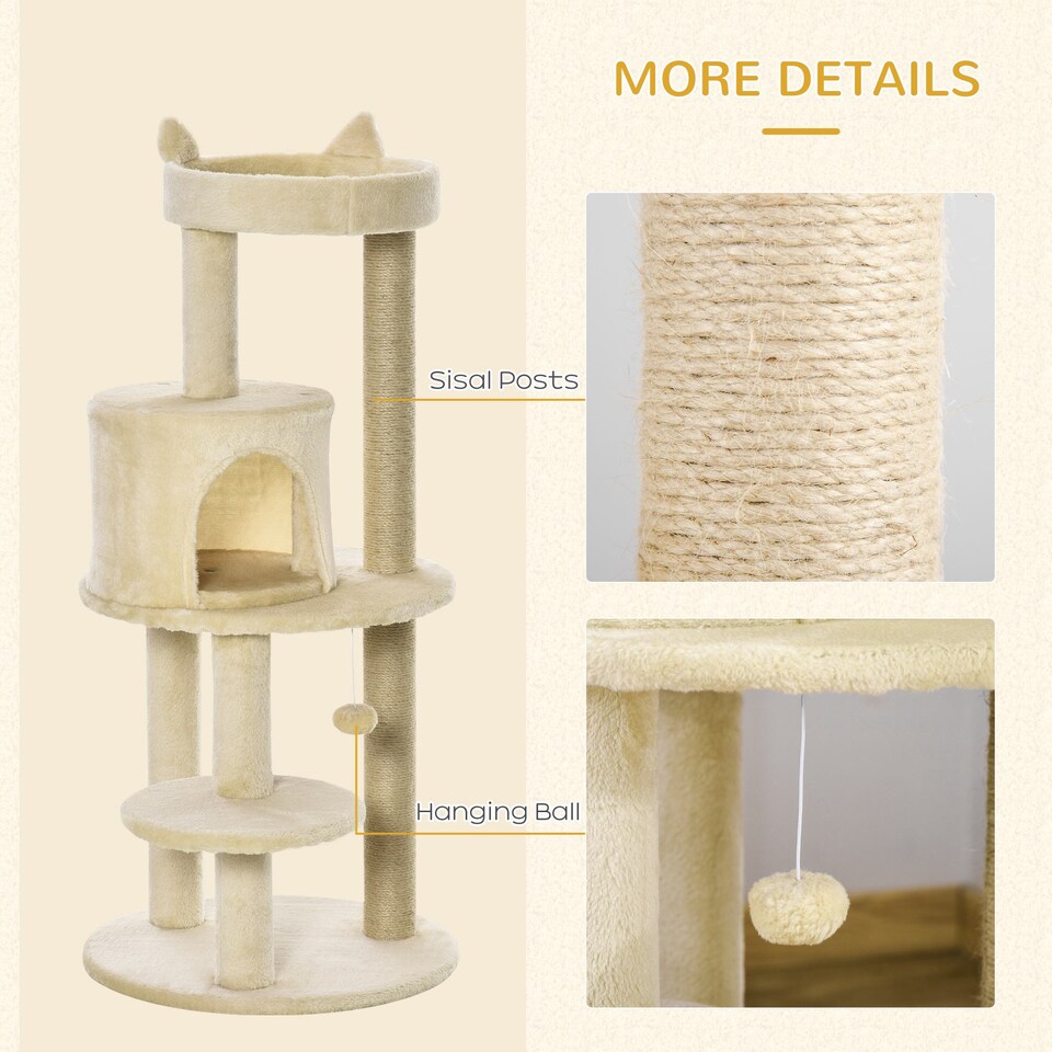 image 1 of PawHut 104cm Cat Tree Condo Tower with Scratching Post Perch Ball