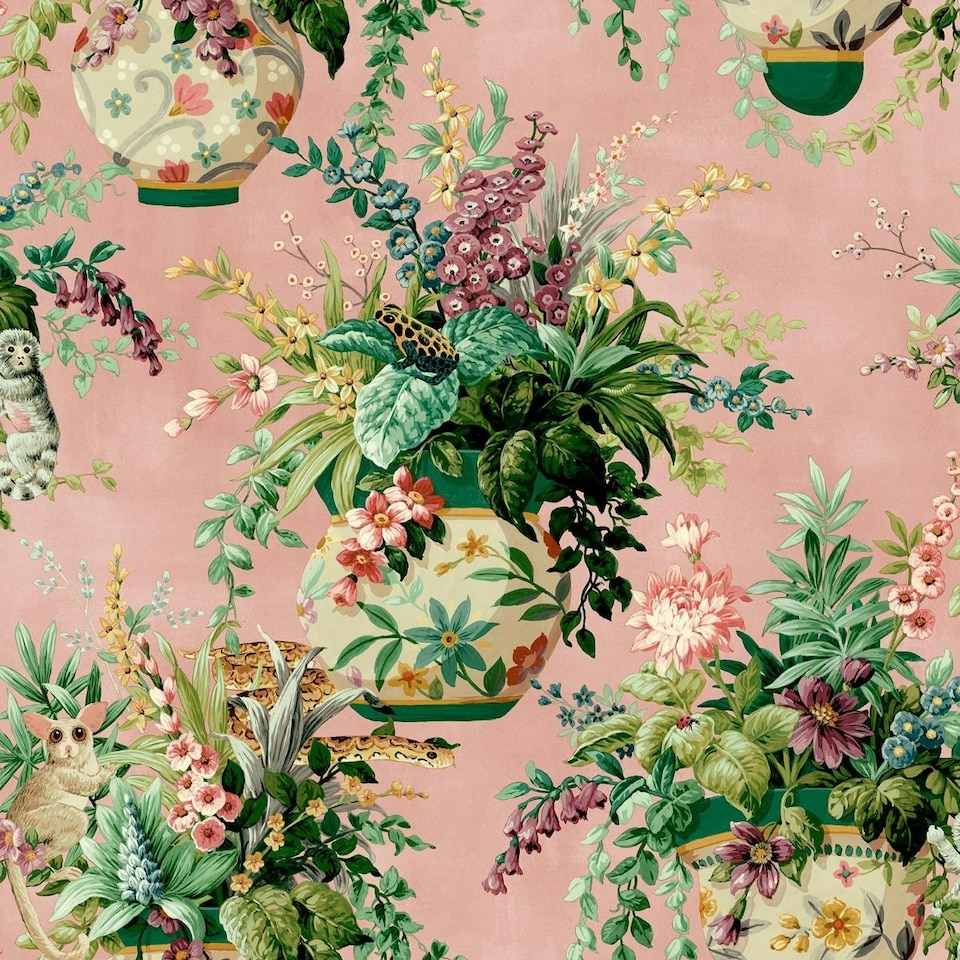 image 1 of Holden Décor Floral Vase Wallpaper - Pink/Green - 10m x 53cm Pink