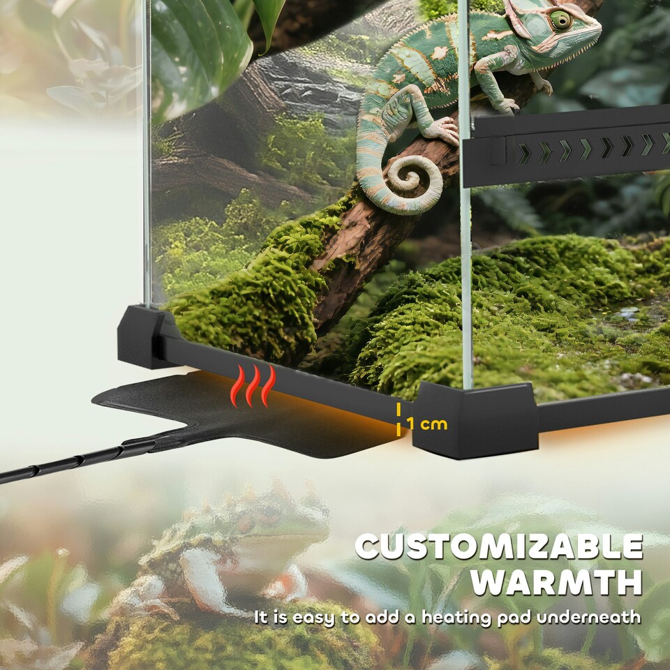 image 1 of PawHut 24L Glass Terrarium, Reptile Vivarium with Stone Background, Black