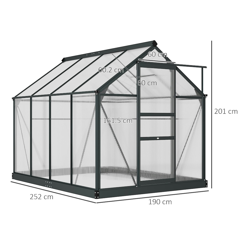 image 1 of Outsunny 6x8ft Walk-In Polycarbonate Greenhouse Plant Grow Galvanized Aluminium