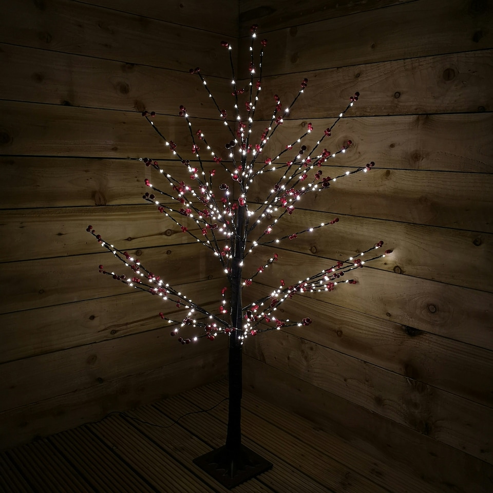 image 1 of 120cm 4ft Christmas Lit Black Twig Tree Red Berry 400 Warm White LED