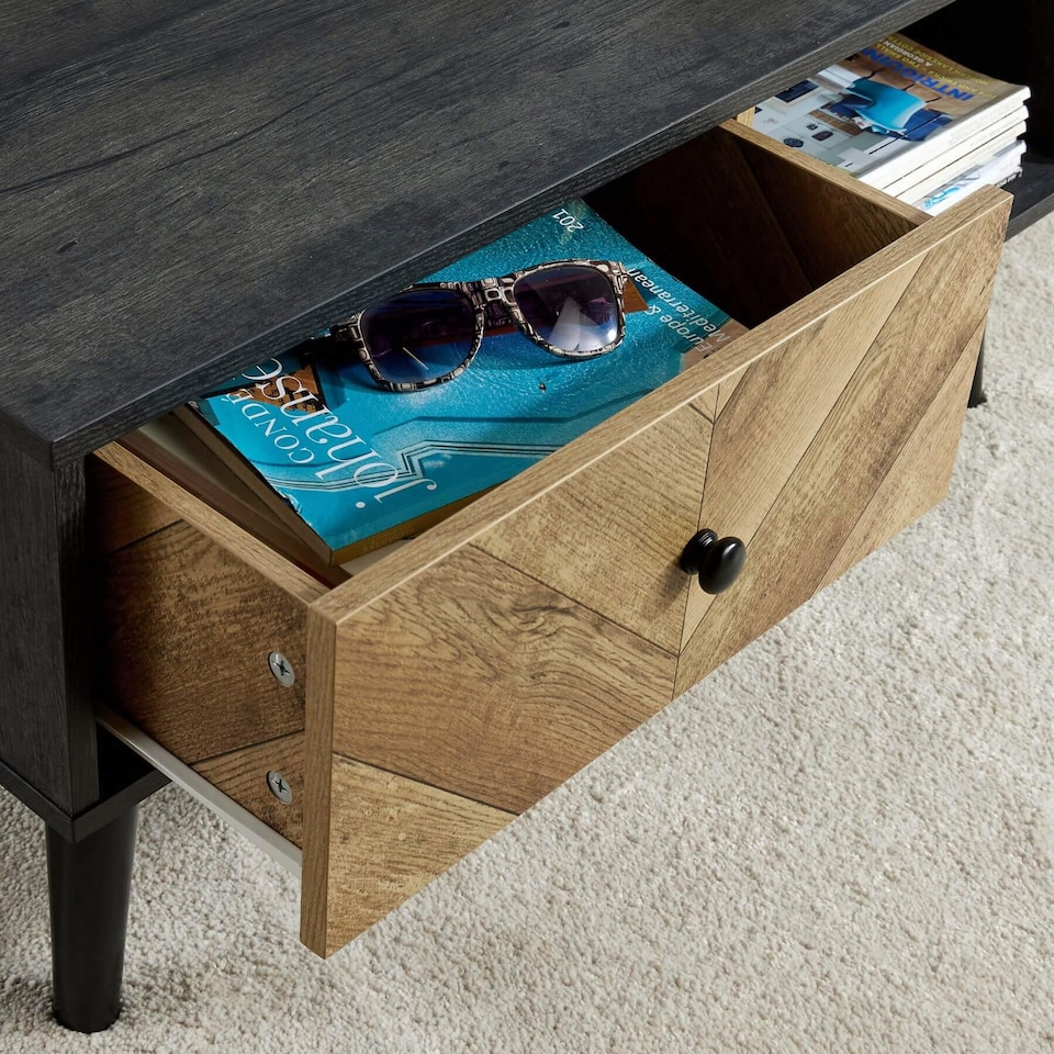 image 1 of Coffee Table 1 Drawer Open Storage Home Living Room Furniture Unit | Black