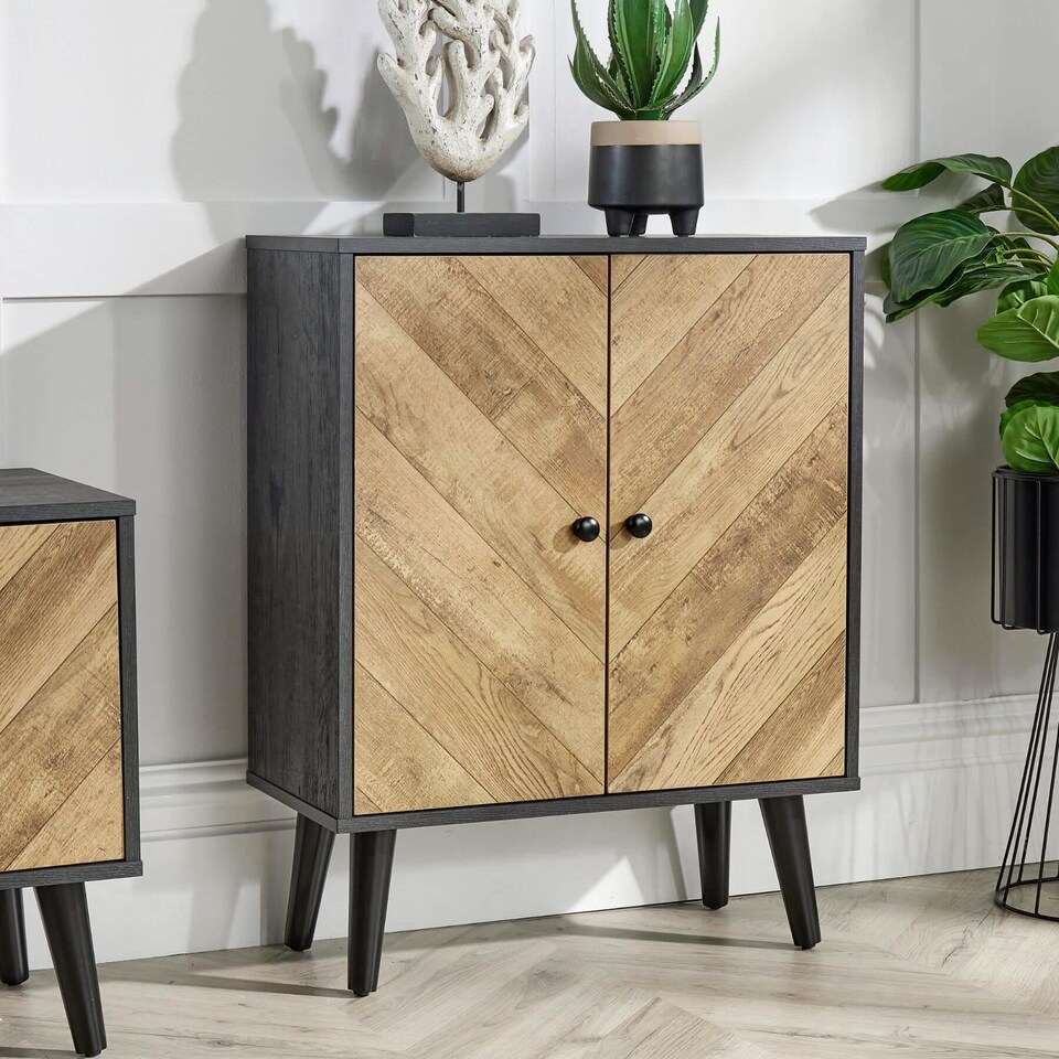 image 1 of Sideboard 2 Doors Black Frame Storage Cupboard Cabinet Living Room Furniture