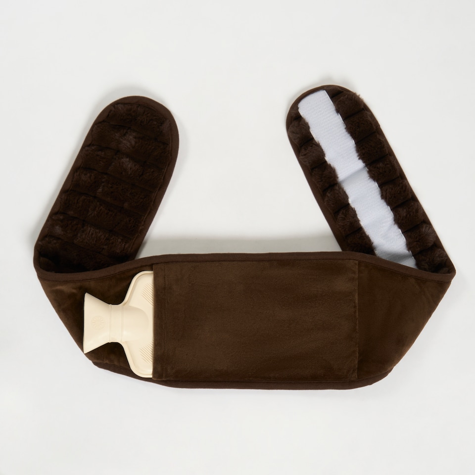 image 1 of OHS Ribbed Fleece Hot Water Bottle Belt Adjustable Heating Wrap | Brown