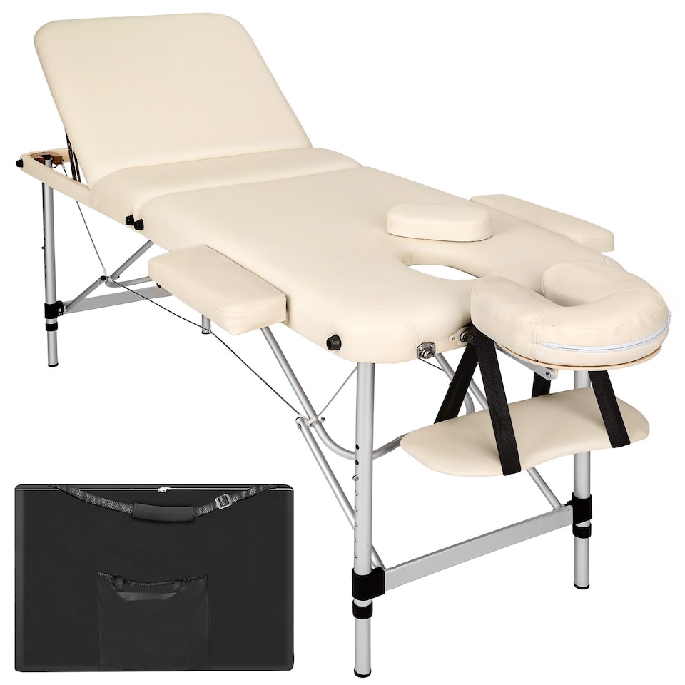 image 1 of Massage Table - 3-zone bed with aluminium frame, 5cm pad, folding, adjustable | Cream | beige | 1