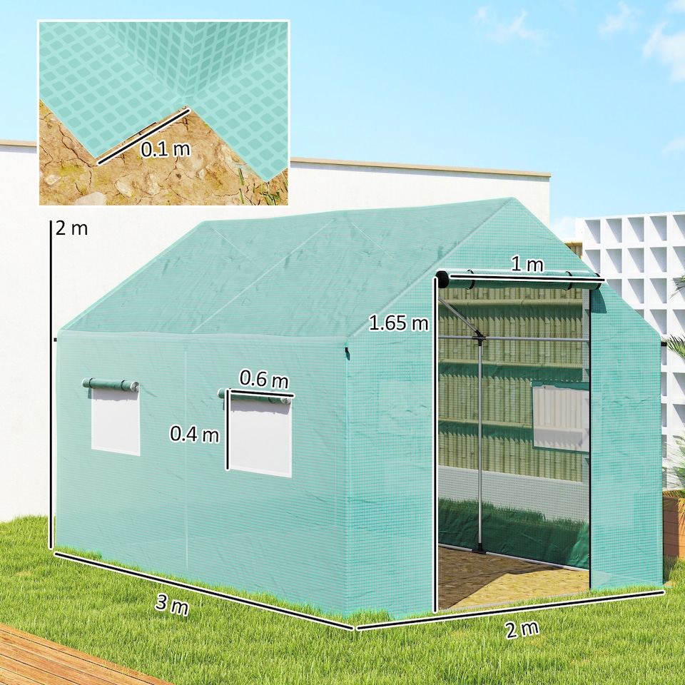 image 1 of Outsunny Tunnel Greenhouse with PE Cover, Wide Door, 2 x 3 m, Green | Green