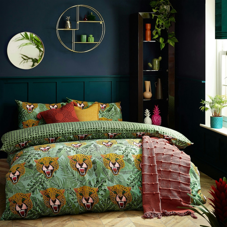 image 1 of furn. Untamed Cheetah Botanical King Duvet Cover Set