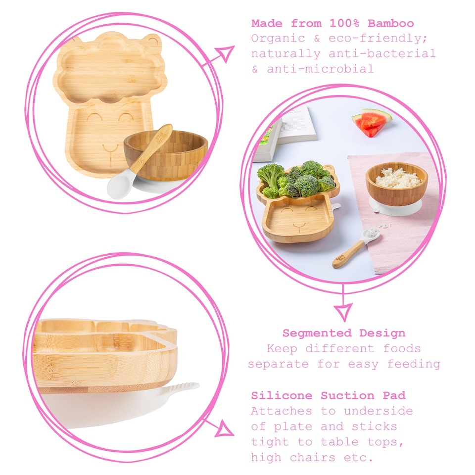 image 1 of Tiny Dining 4pc Llama Bamboo Suction Baby Feeding Set - White