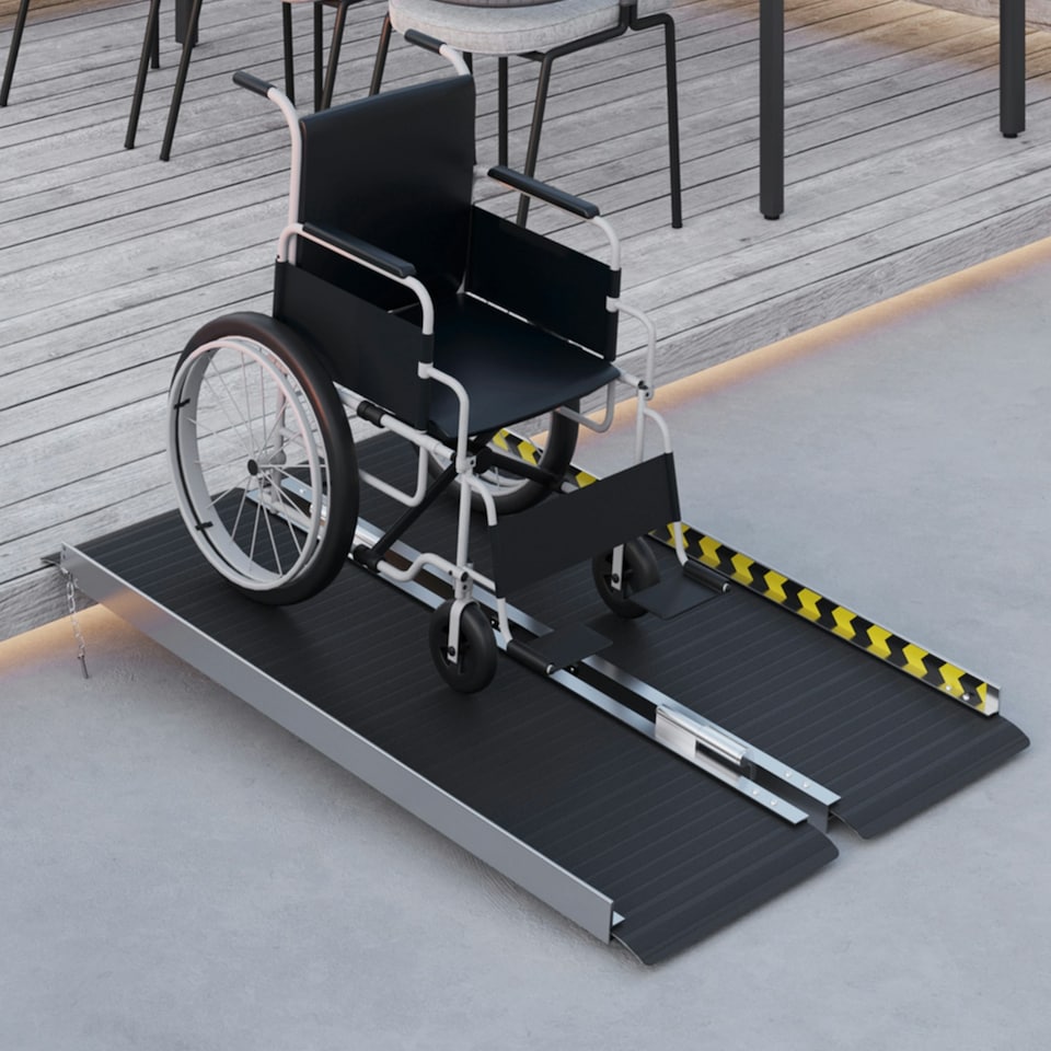 image 1 of HOMCOM Folding Aluminium Wheelchair Ramp 122x73cm 272KG Capacity for Home
