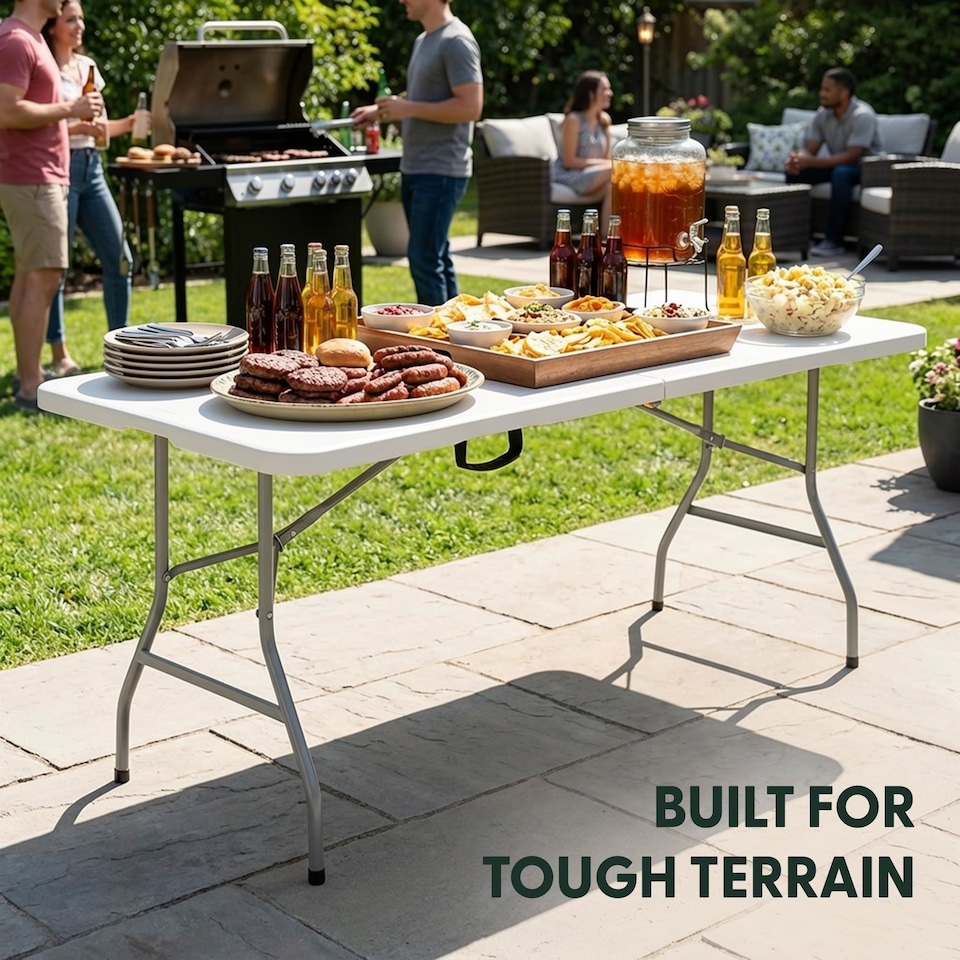 image 1 of Keplin 6ft Folding Table 180x70cm Waterproof Sturdy Metal Frame Portable