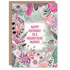 Mummy Happy Elegant Modern Boho Wildflowers Pink Flowers Her Birthday Card