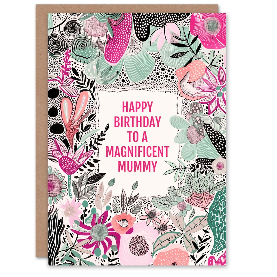 image 1 of Mummy Happy Elegant Modern Boho Wildflowers Pink Flowers Her Birthday Card