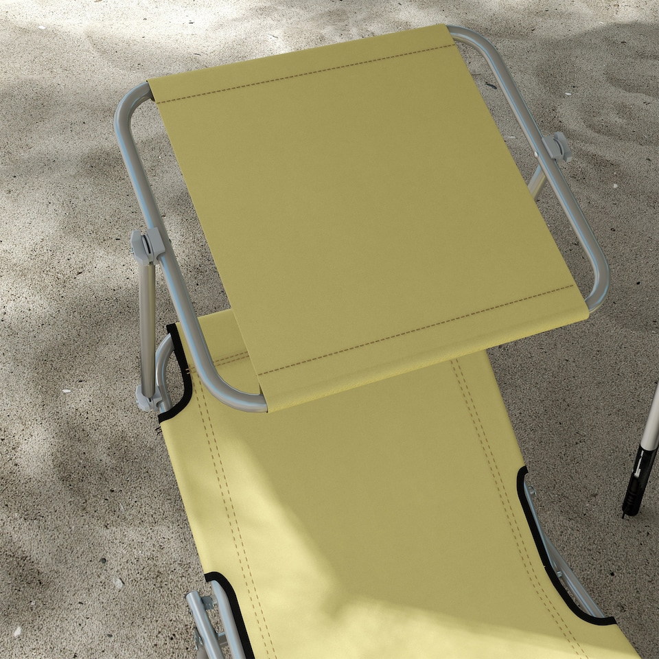 image 1 of Outsunny Folding Sun Lounger Set of 2 w/ Sunshade Adjustable Backrest Beige