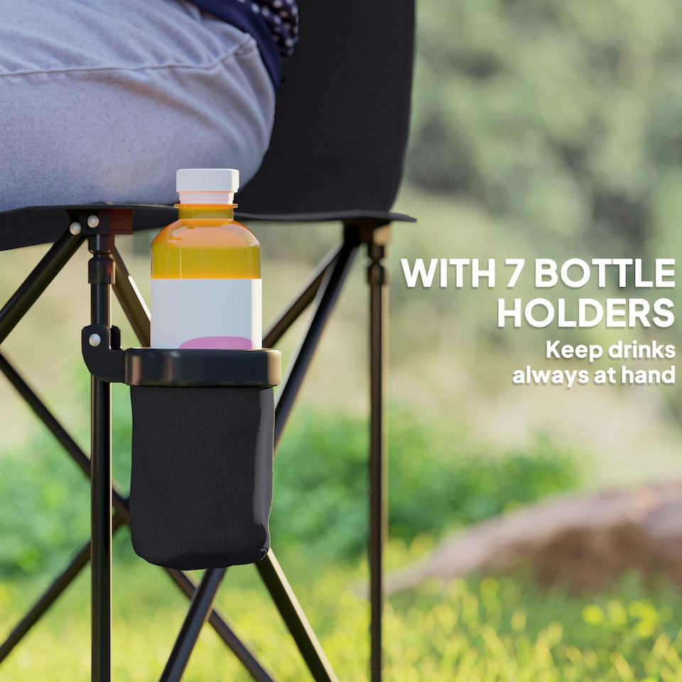 image 1 of Outsunny 6 Seater Folding Bench, Outdoor Camping Chair Portable Sports Spectator Chair with Metal Frame, Cup Holder & Carry Bag, Black