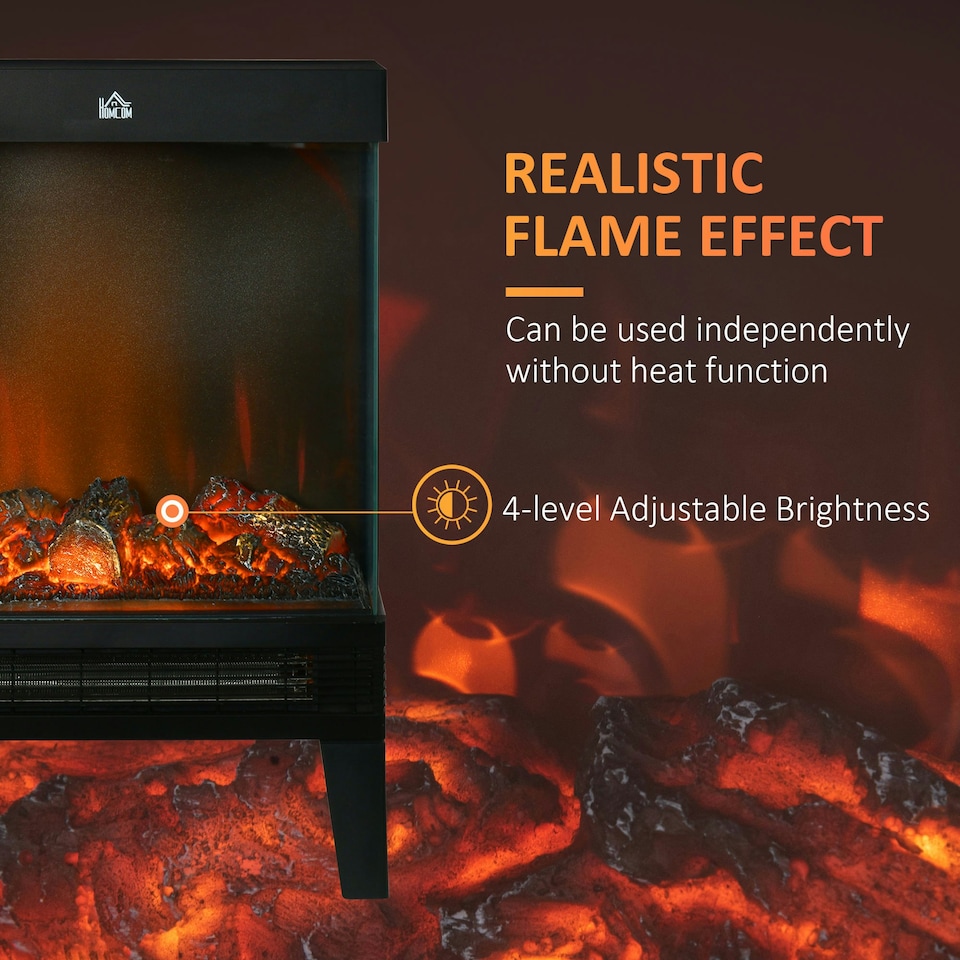 image 1 of HOMCOM 180° Charming Electric Fireplace Heater, Quiet Freestanding Stove, Black