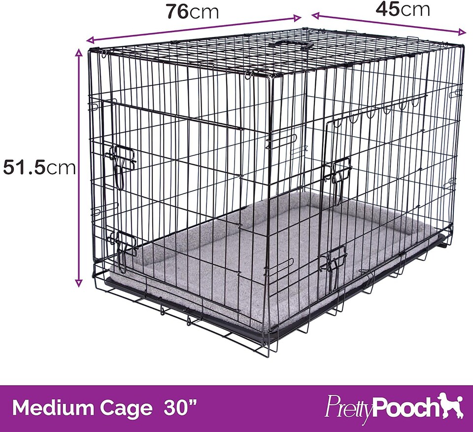 image 1 of Pretty Pooch Dog Crate Medium Cage Puppy Cat Pet Training Tray and Bed With Two Gloves