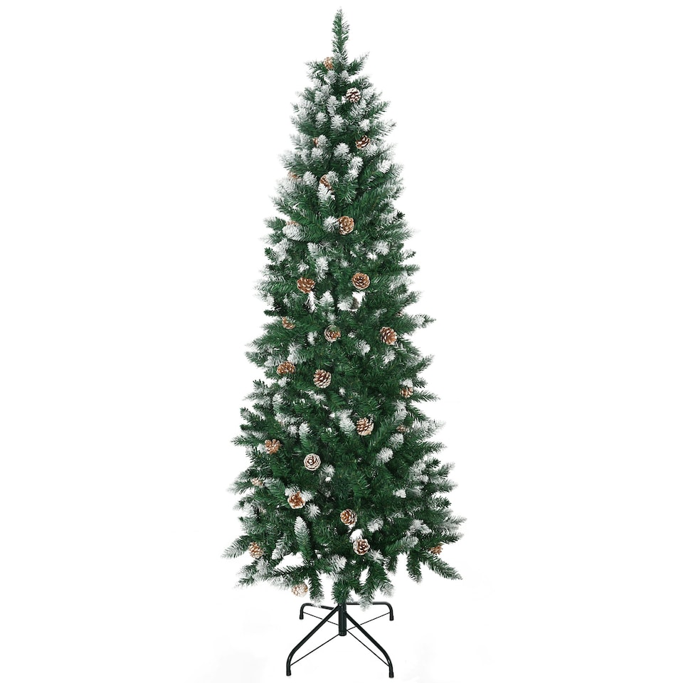 image 1 of HOMCOM 6' Snow Artificial Christmas Tree Holiday Home Décor with Pine Cones