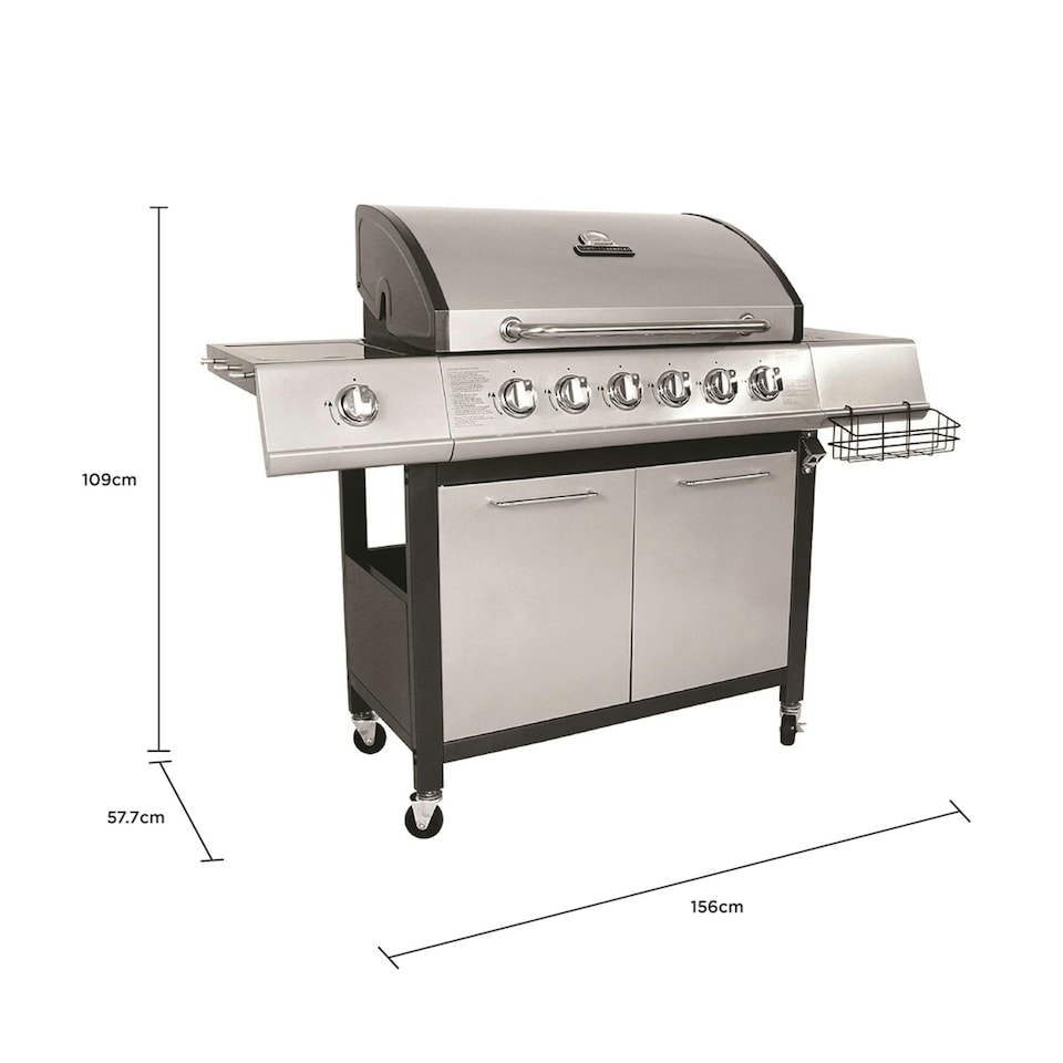 image 1 of Charles Bentley 7 Burner (6+side) Premium Gas BBQ - Stainless Steel